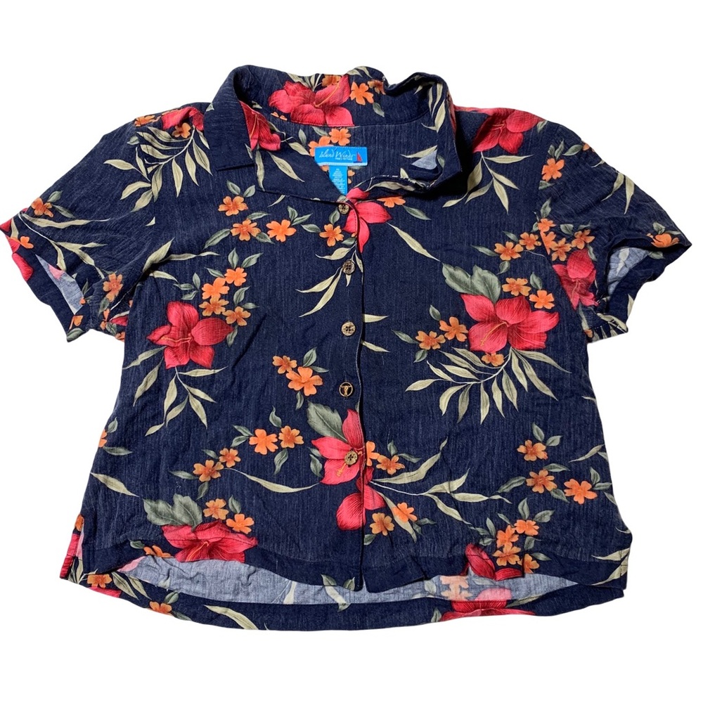 Island Winds Vintage Floral Hawaiian Short Sleeve Button Shirt Womens XL
